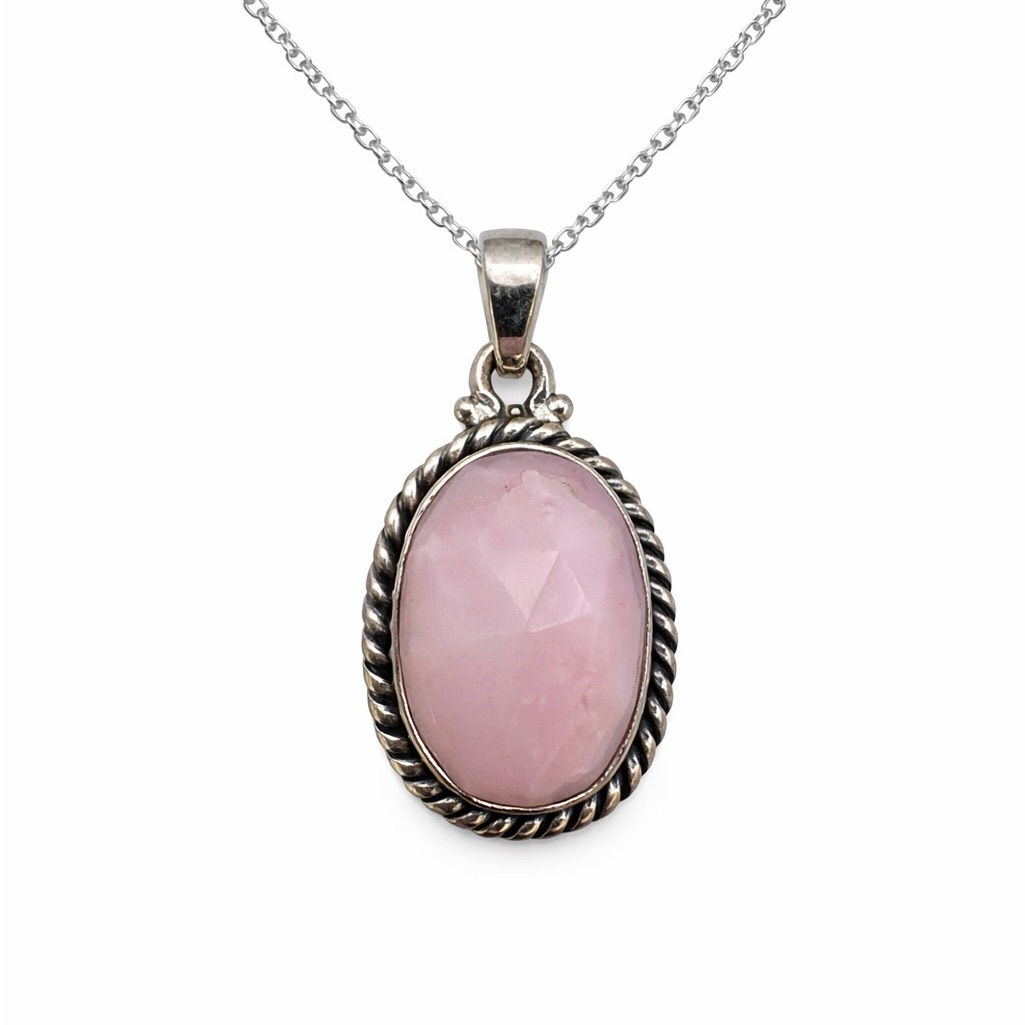 S925 Pink Peruvian Opal Oval Pendant